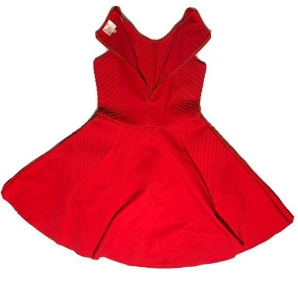 PARKER Fay Red‎ Pintucked Ponte Knit Fit and Flare Mini Skater Dress, Juniors XS - Picture 4 of 6